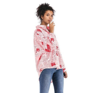 Women Tops&Blouse Spring Summer Autumn Fashion Casual Letters Newspaper Printed Turn-down Collar Long Sleeve Loose Shirts Tops