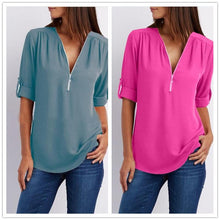 Load image into Gallery viewer, 4XL 5XL Shirt Plus Size Women Blouse Top Casual Long Sleeve V-Neck Zipper Loose Blouse Summer Shirts Large Size Sexy Tops - London Design Fashion &amp; Accessories
