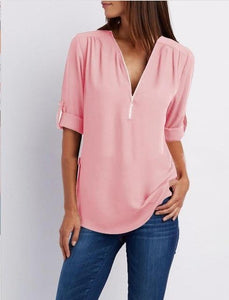 4XL 5XL Shirt Plus Size Women Blouse Top Casual Long Sleeve V-Neck Zipper Loose Blouse Summer Shirts Large Size Sexy Tops - London Design Fashion & Accessories