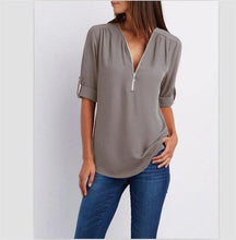 Load image into Gallery viewer, 4XL 5XL Shirt Plus Size Women Blouse Top Casual Long Sleeve V-Neck Zipper Loose Blouse Summer Shirts Large Size Sexy Tops - London Design Fashion &amp; Accessories

