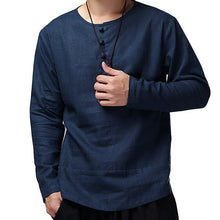 Load image into Gallery viewer, Men Spring Casual Solid Color Long Sleeve Cotton Loose Pullover Shirt
