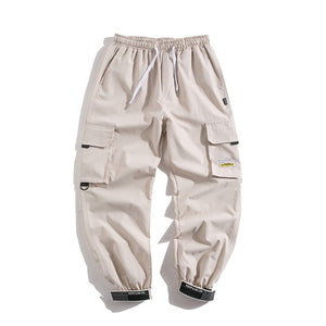 Men's Side Pockets Cargo Harem Pants Ribbons Black Hip Hop Casual Male Joggers Trousers Fashion Casual Streetwear Pants