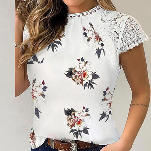 Women Hollow Out Lace Blouse Shirt Elegant Butterfly Sleeve Ruffle Top Floral Loose Pullover Blusa