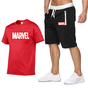 Marvel men's casual fashion sports suit short sleeve T-shirt 2 piece set muscle exercise fitness strong and handsome men T-shirt