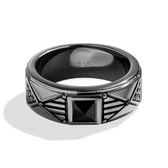 DARK ARMOR MEN'S RING 1/7 CT.TW. Black Diamonds Onyx Silver with Black Rhodium