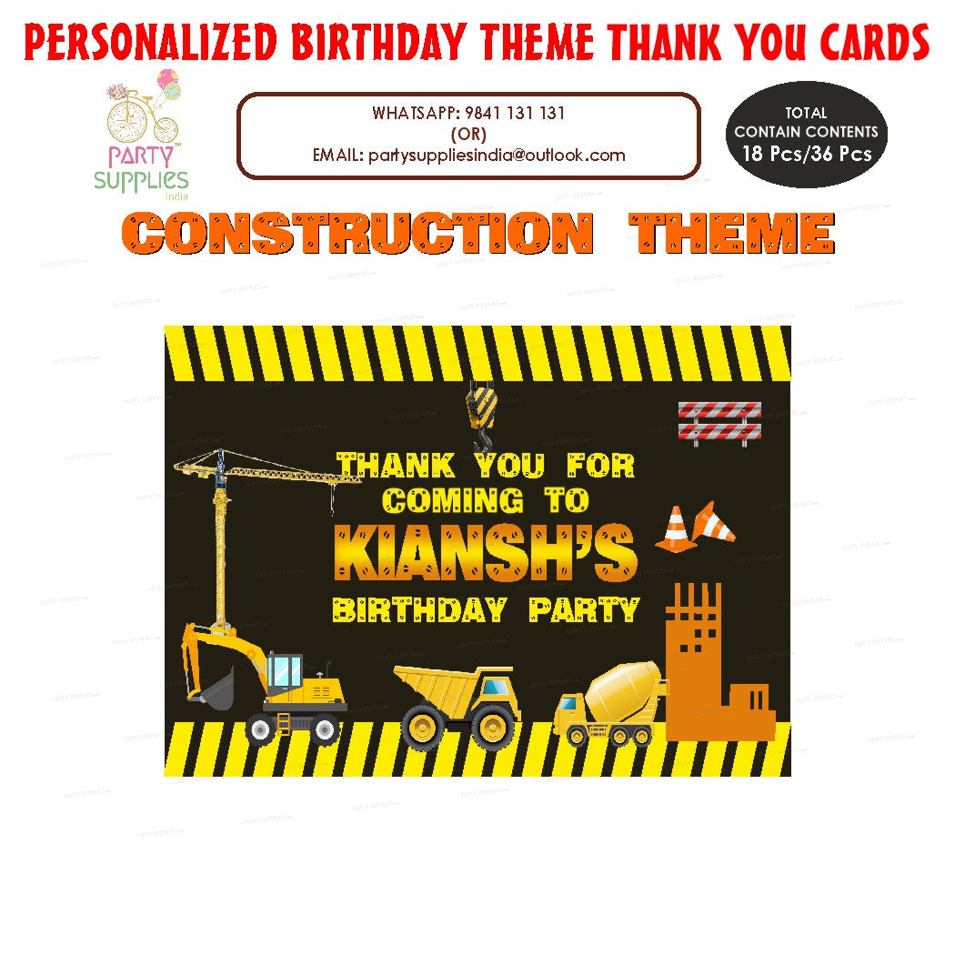 PSI Construction Theme Thank You Card | Party supplies online ...