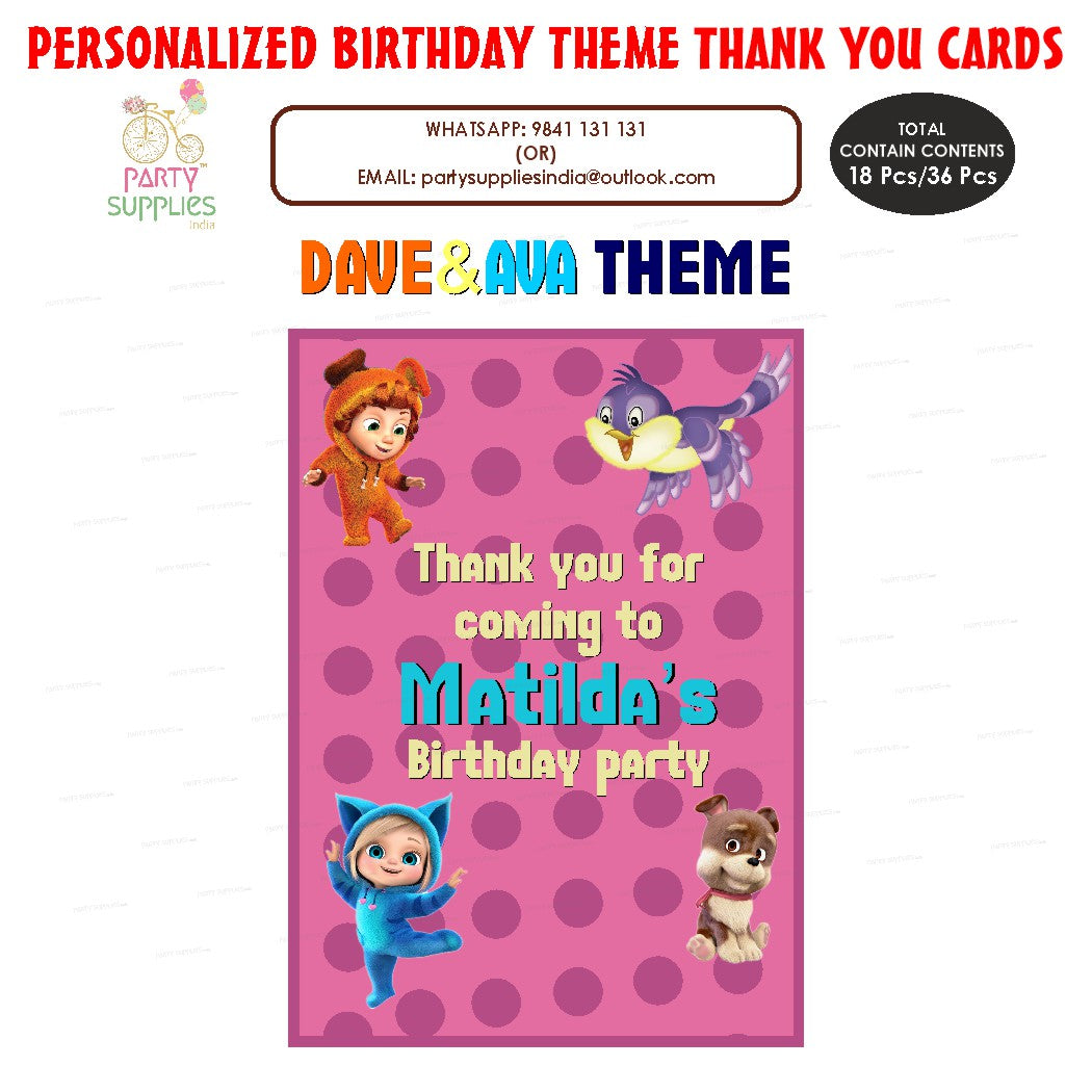 PSI Dave And Ava Theme Thank You Card | Birthday party decoration ...