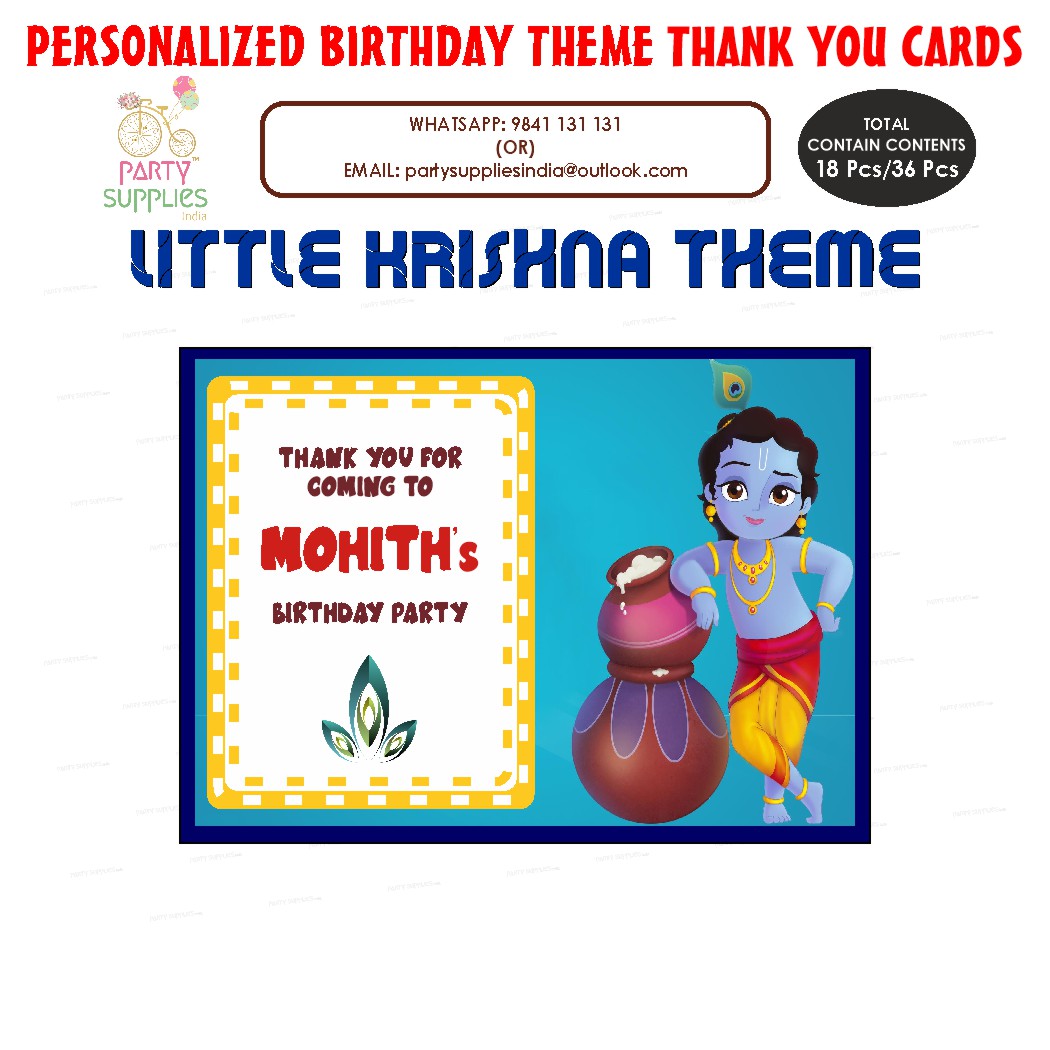 PSI Little Krishna Theme Thank You Card | Birthday Party ...
