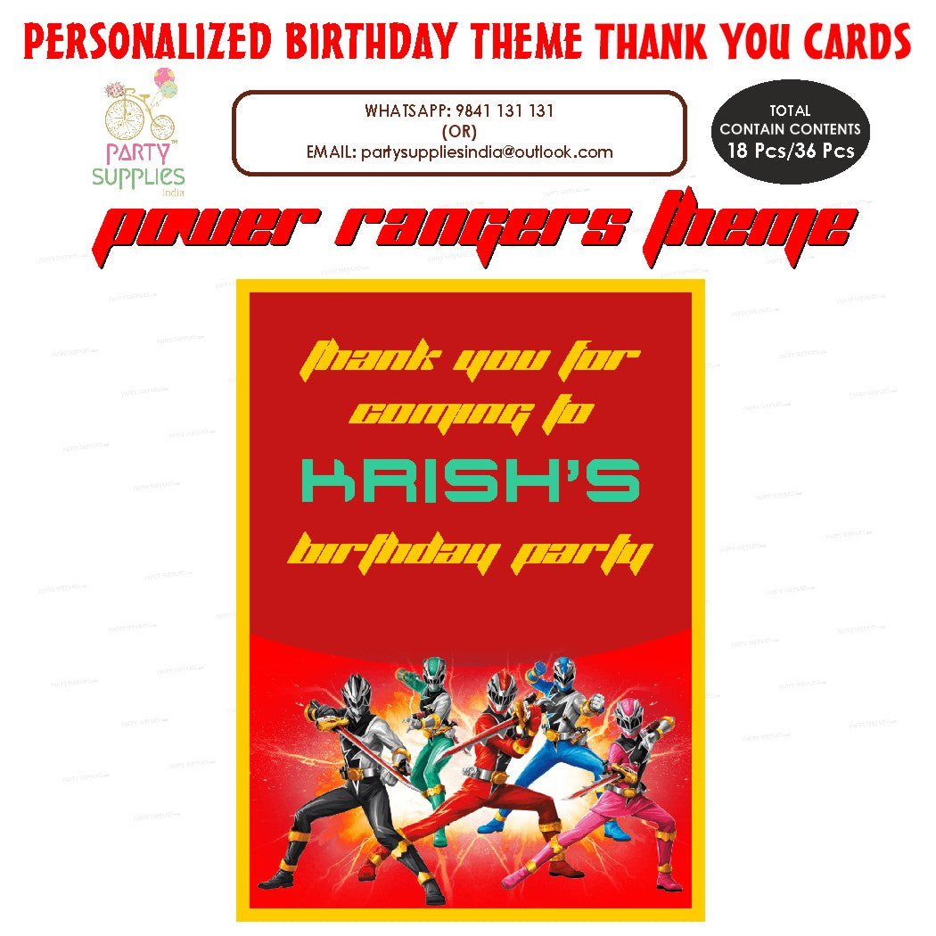 PSI Power Rangers Theme Thank You Card | Party Supplies India Online