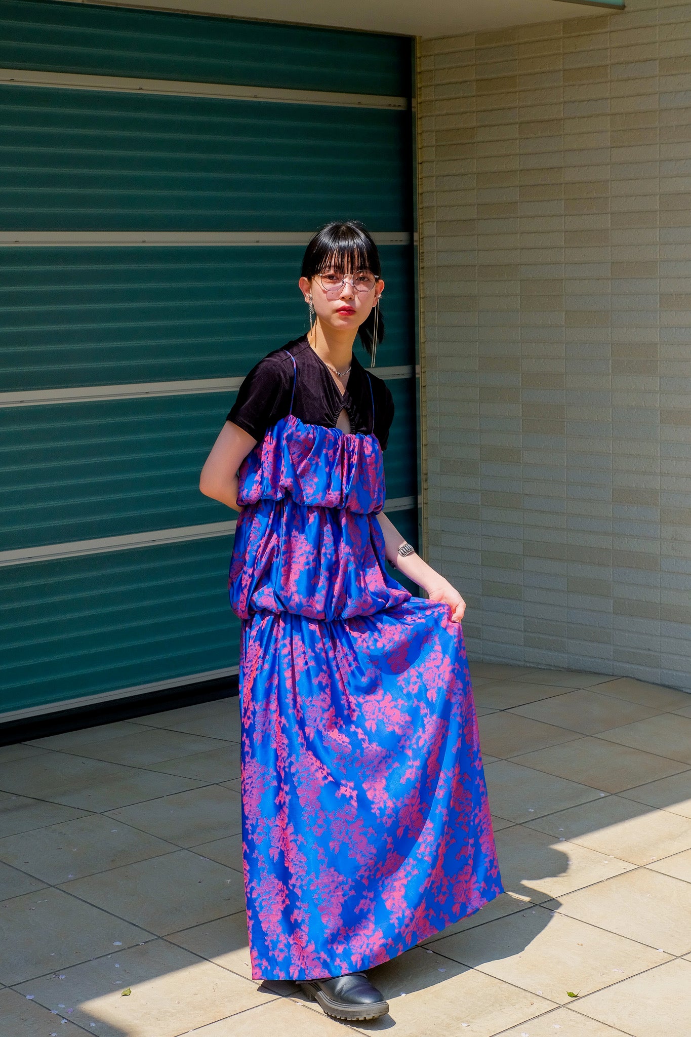 BELPER(ベルパー)のIKUKURU JACQUARD DRESS BLUE/REDの