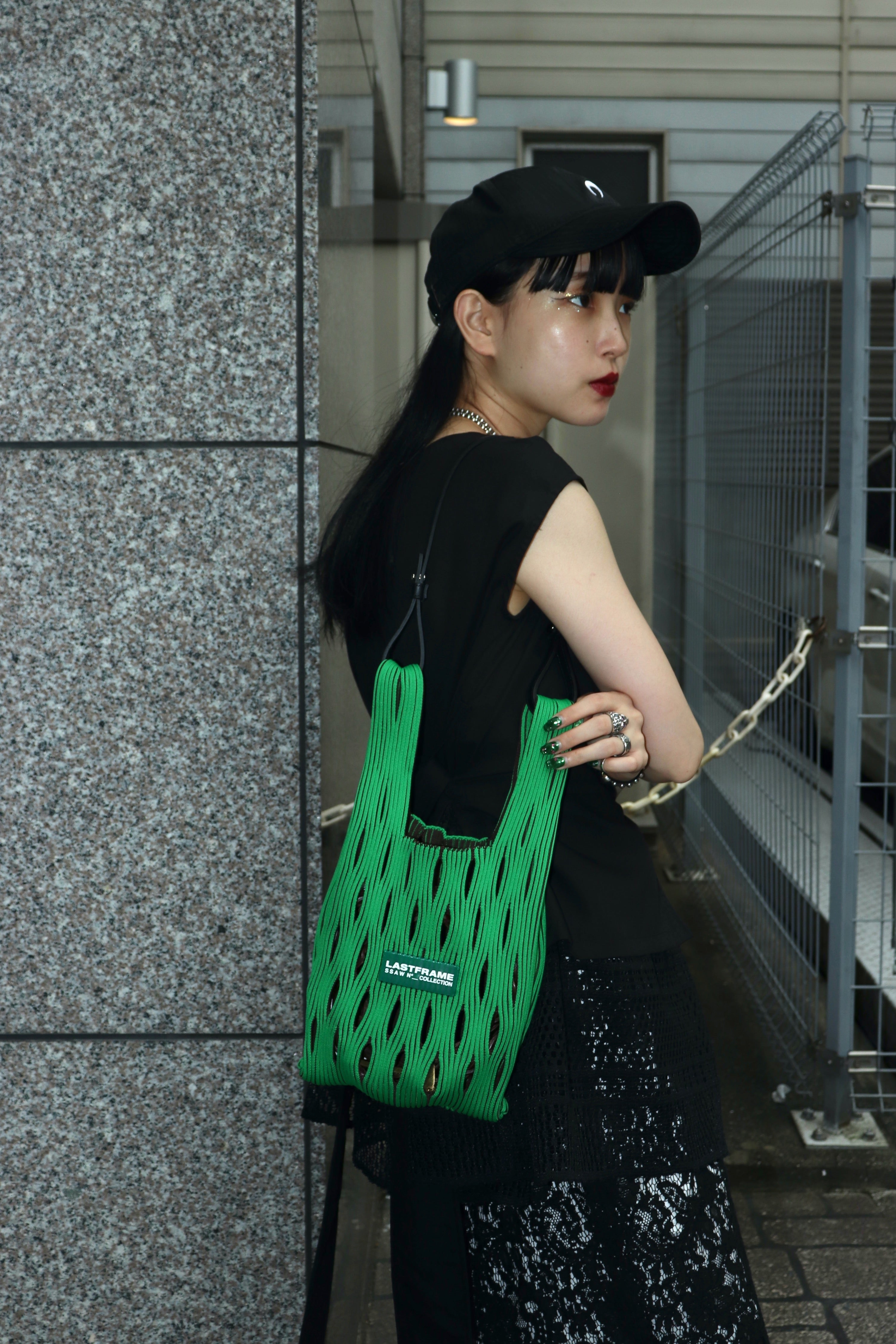LASTFRAME(ラストフレーム)のTWO TONE MESH MARKET BAG SMALL GREEN x