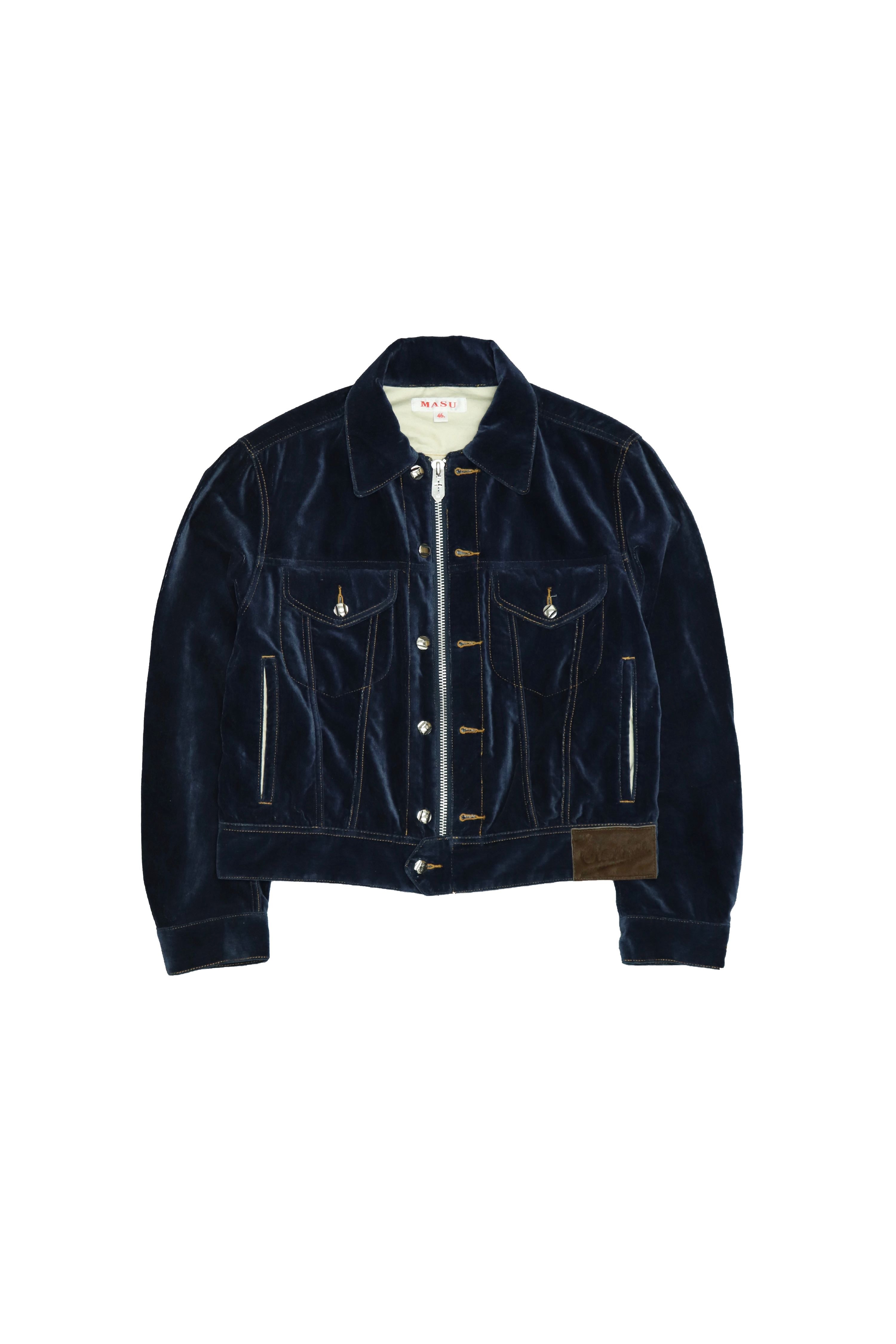 MASU × INDIGO VELVET TRUCKER JACKET | www.jarussi.com.br