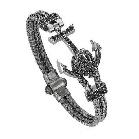 Bracelet Ancre <br>Argent Femme Bracelet Espace Marin Noir 17cm 
