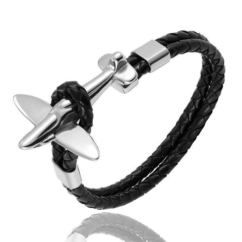 Bracelet Ancre <br>Avion Planeur Bracelet Espace Marin Silver Black 21cm ggg