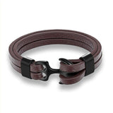 Bracelet Ancre <br>Cuir Marron Bracelet Espace Marin Noir 