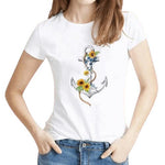 T-Shirt Ancre <br>Femme Fleurs T-Shirt Espace Marin 