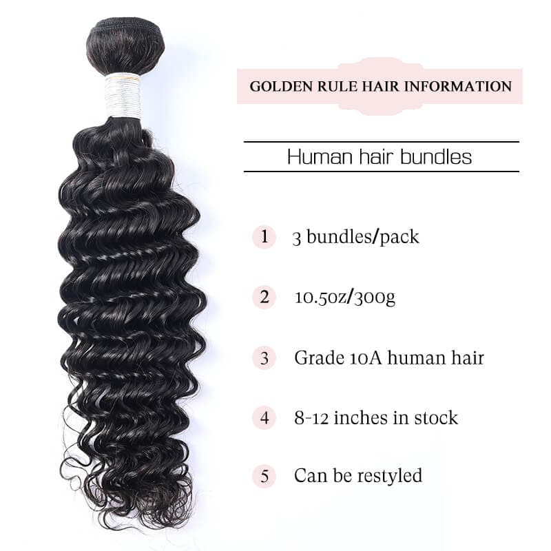 Deep Wave Human Hair Bundles Brazilian Remy Weave 10A – goldenrulehair