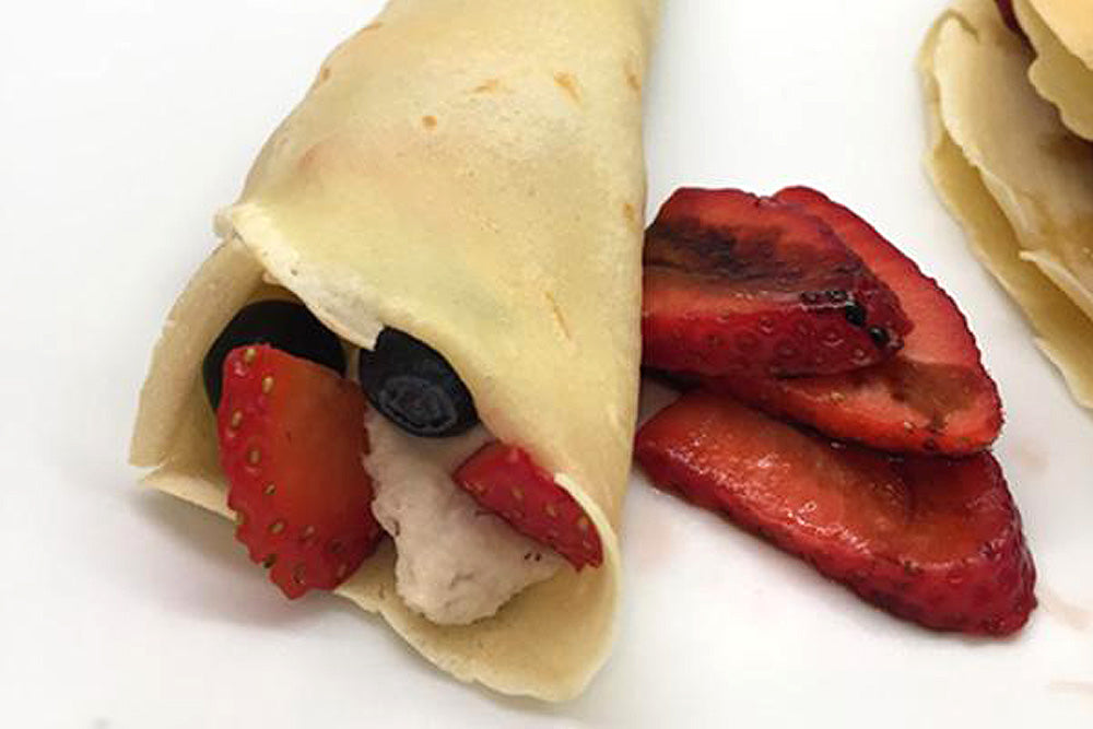 Crepe with Cashew Cream, Blueberries and Strawberries