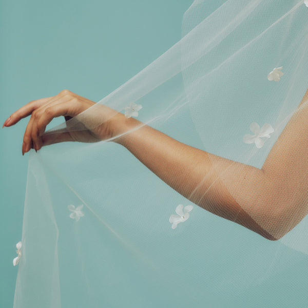 Enchantress White Tulle and Flower Chapel Veil
