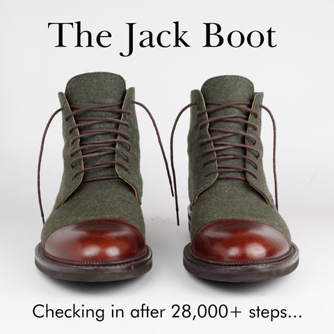 image of jack boots with text "checking in after 28k steps"