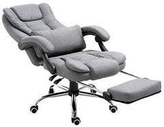 Executive Reclining Computer Desk Chair with Footrest, Headrest and Lumbar Cushion Support Furniture Grey Fabric