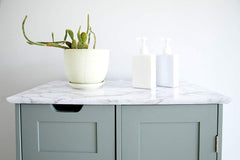 Free Standing Wooden Bathroom Cabinet with 1-Door Cupboard and 4-Drawer & Marble Effect Top (Grey)