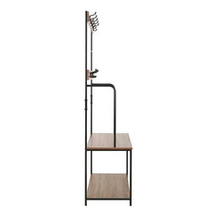 CLIVE Walnut Colour Black Steel Frame Coat Stand with 2 Shelves