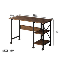 2-IN-1 Extending Computer Desk Workstation Table with Storage Shelf & Rolling Castors, Walnut