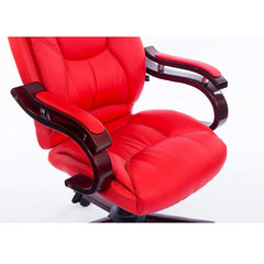 Luxury Wooden Frame Extra Padded Desk Computer Office Chair in Red