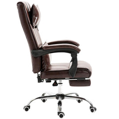 Premium Executive Reclining Desk Chair with Footrest, Headrest and Lumbar Cushion Support (Brown PU)