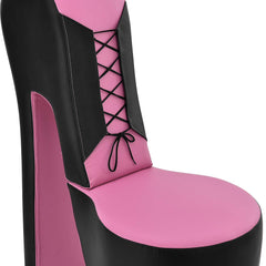 STILETTO PU Leather Armchair Cocktail Accent Chair with Lace Details, Pink & Black