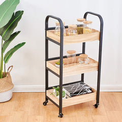 Cherry Tree Furniture 3 Tiers Industrial Style Wood Serving Cart Trolley, Kitchen Trolley with Wheels