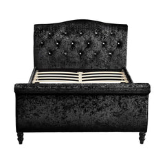 MEISSA Crushed Velvet Sleight Bed with Diamante Headboard, Black
