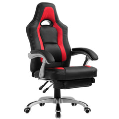 CTF Racing Sport Reclining High Back Swivel Chair with Foot Stool, Black & Red