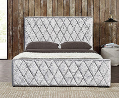 Cherry Tree Furniture HAYDEN Crushed Velvet Side Lift Storage Ottoman Bed Frame Silver, 4FT6 Double