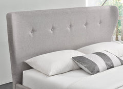 PEGASUS Mid-Century Linen Fabric Bed Frame with Curved Headboard & Solid Oak Legs, Grey