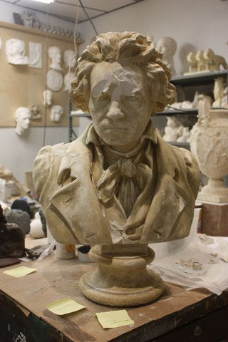 photo of yellowed, damaged plaster cast sculpture bust of Hagen's Beethoven