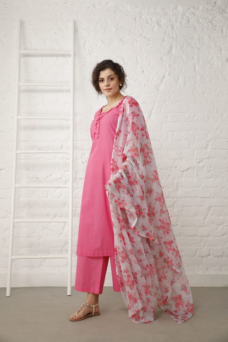 Simple And Sober Plain Pink Colour Designer Salwar Suit Crafted On Maska  Cotton Silk