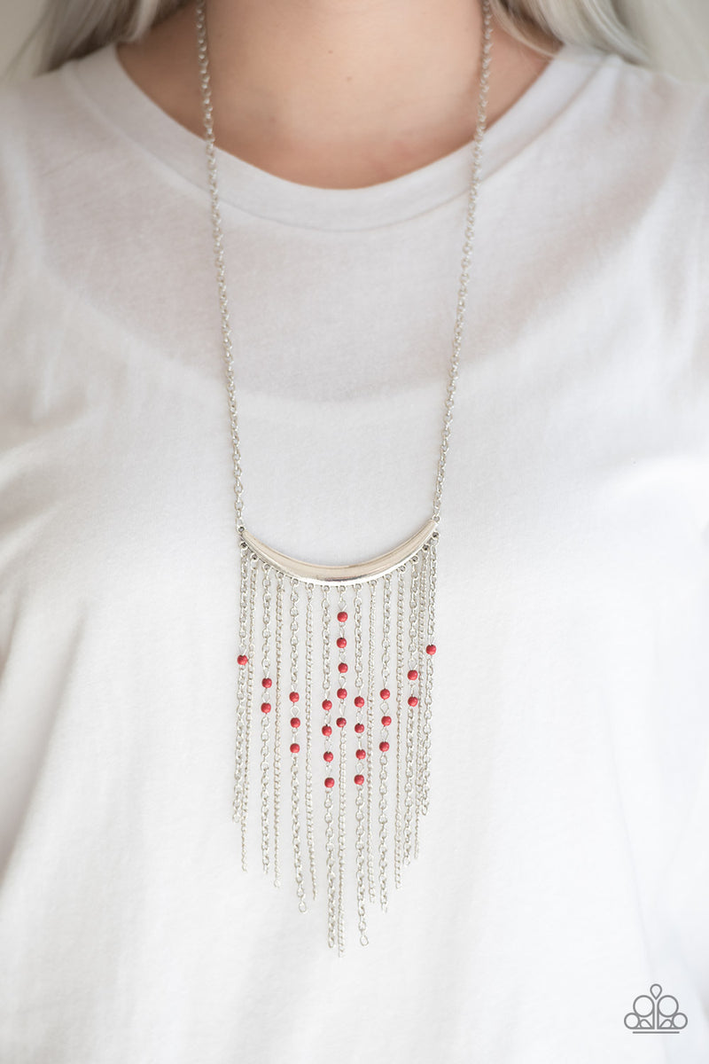 Runaway Rumba - Paparazzi - Red Bead Silver Fringe Necklace – Sugar Bee