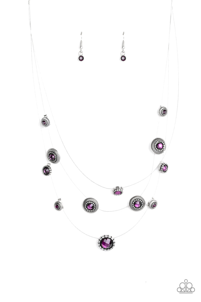 paparazzi necklace purple silver thing sheer wire rhinestone sets earring jewelry accessories gem bling