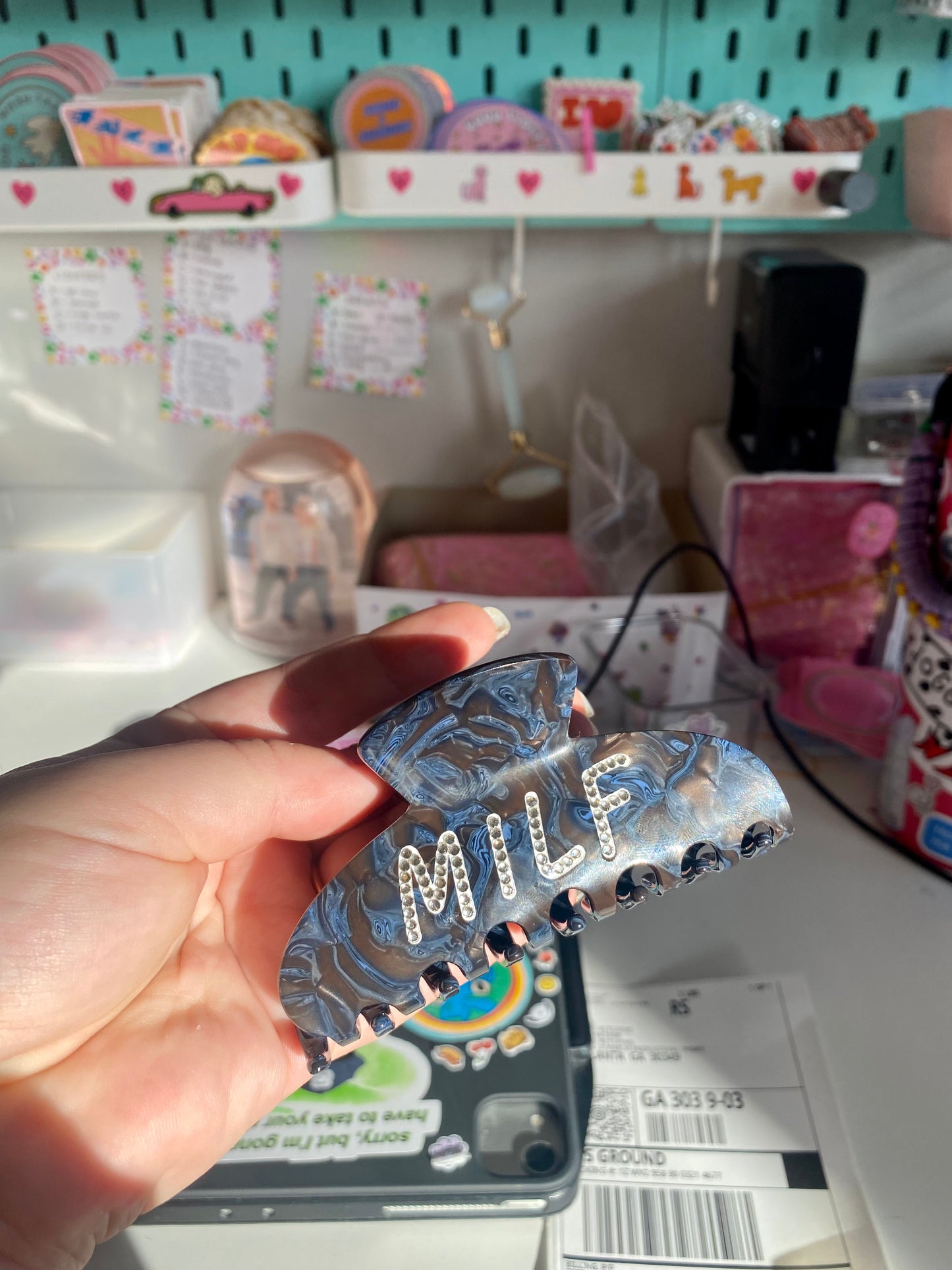 MILF Rhinestone Hair Claw