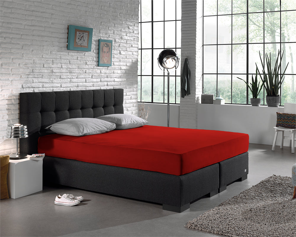 koolstof Hervat account Hoeslaken Enkel Jersey - Rood – Budget-Bed.nl