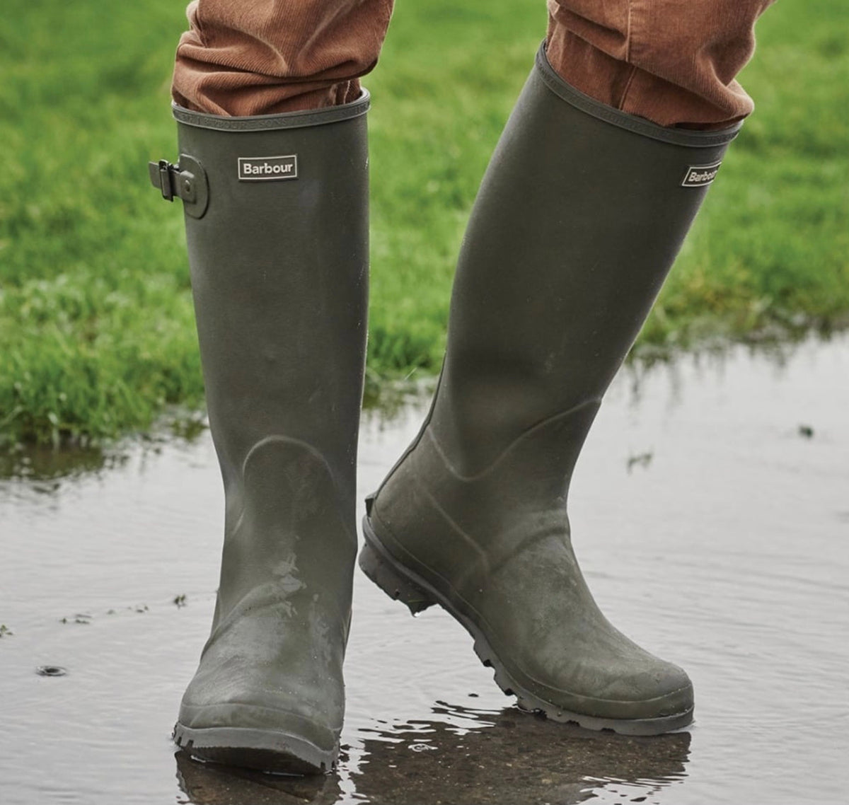 barbour men's olive wellies