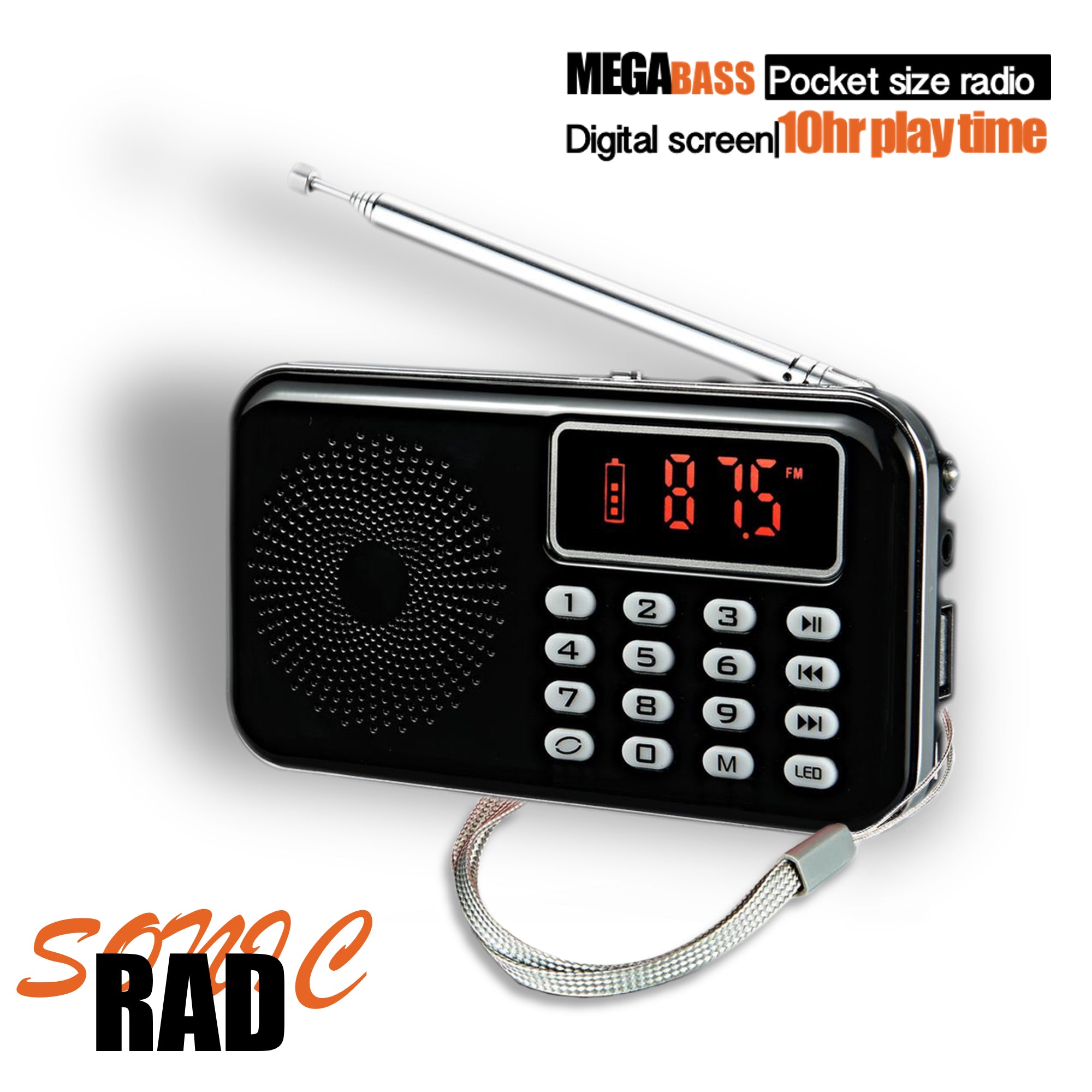 Notfall-Taschenlampe iMinker tragbare Mini-Digital-AM / FM-Radio-Mittel-Lautsprecher-MP3-Player-Unterstützungs-TF-Karte / USB-Anschluss mit LED-Screen-Display Weiß 3,5-mm-Kopfhörerbuchse 