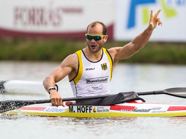 Max Hoff sitting in a Nelo Kayak