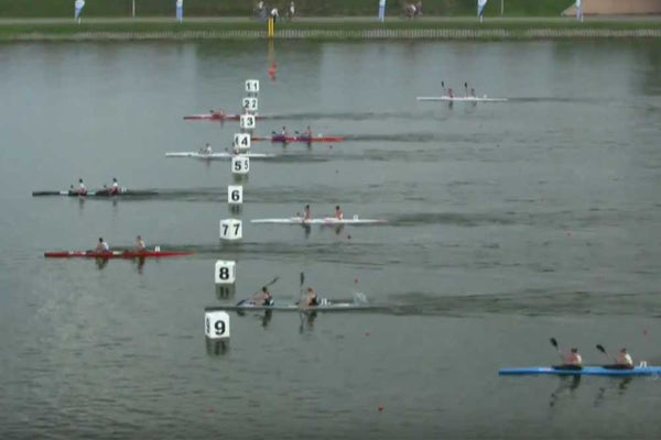 Photo finish from the U23 WK2 500m A Final at the ICF Sprint Junior World Champs