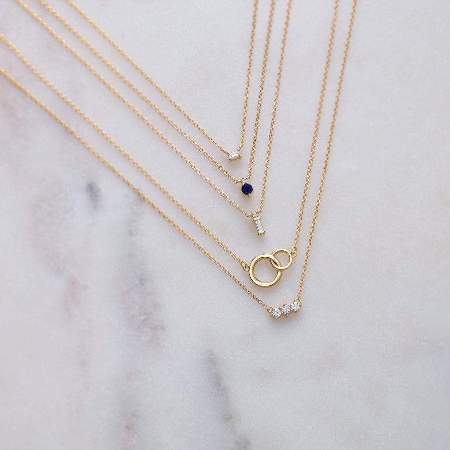 14K Yellow Solid Gold - BLUE Sapphire & .015 CTW Diamond 18
