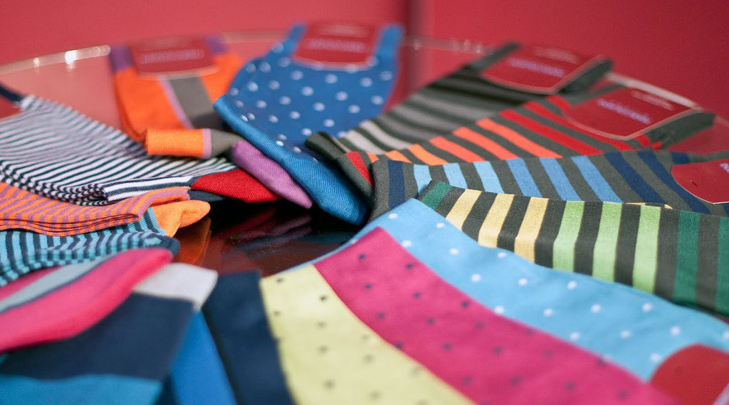 A picture of different socks in a circula arrangement