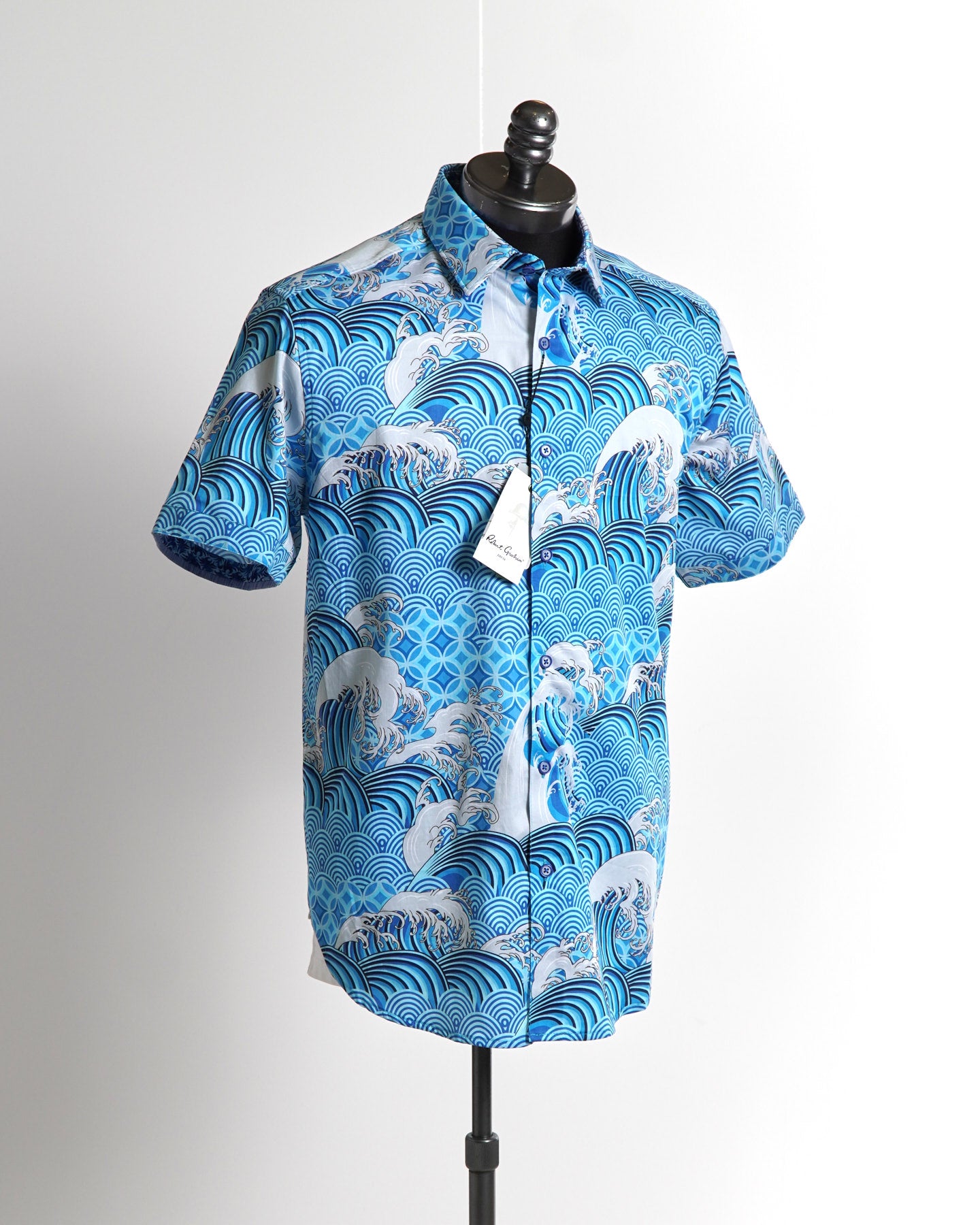Robert Graham Blue Crashing Wave Classic Fit Short Sleeve Shirt – Blazer  For Men