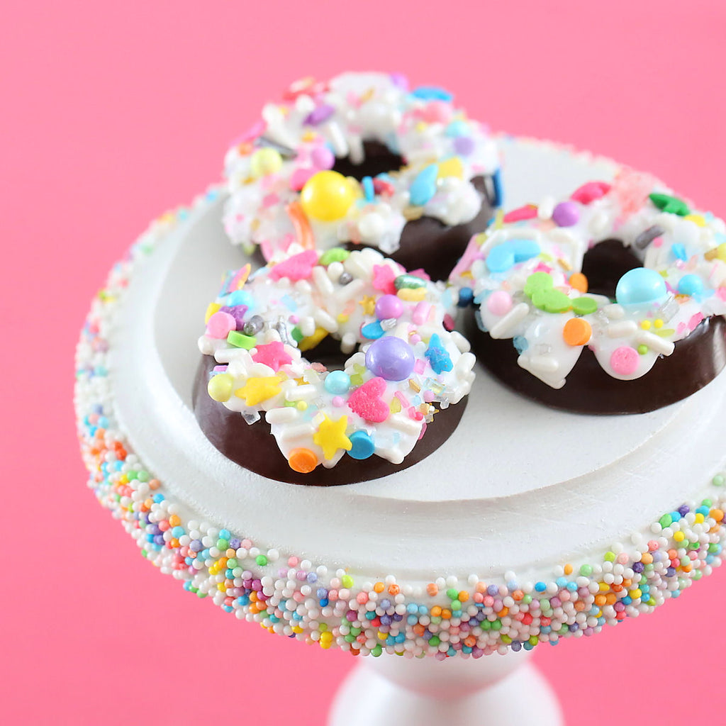 Candy Chocolate Doughnuts with Sprinkles | www.bakerspartyshop.com